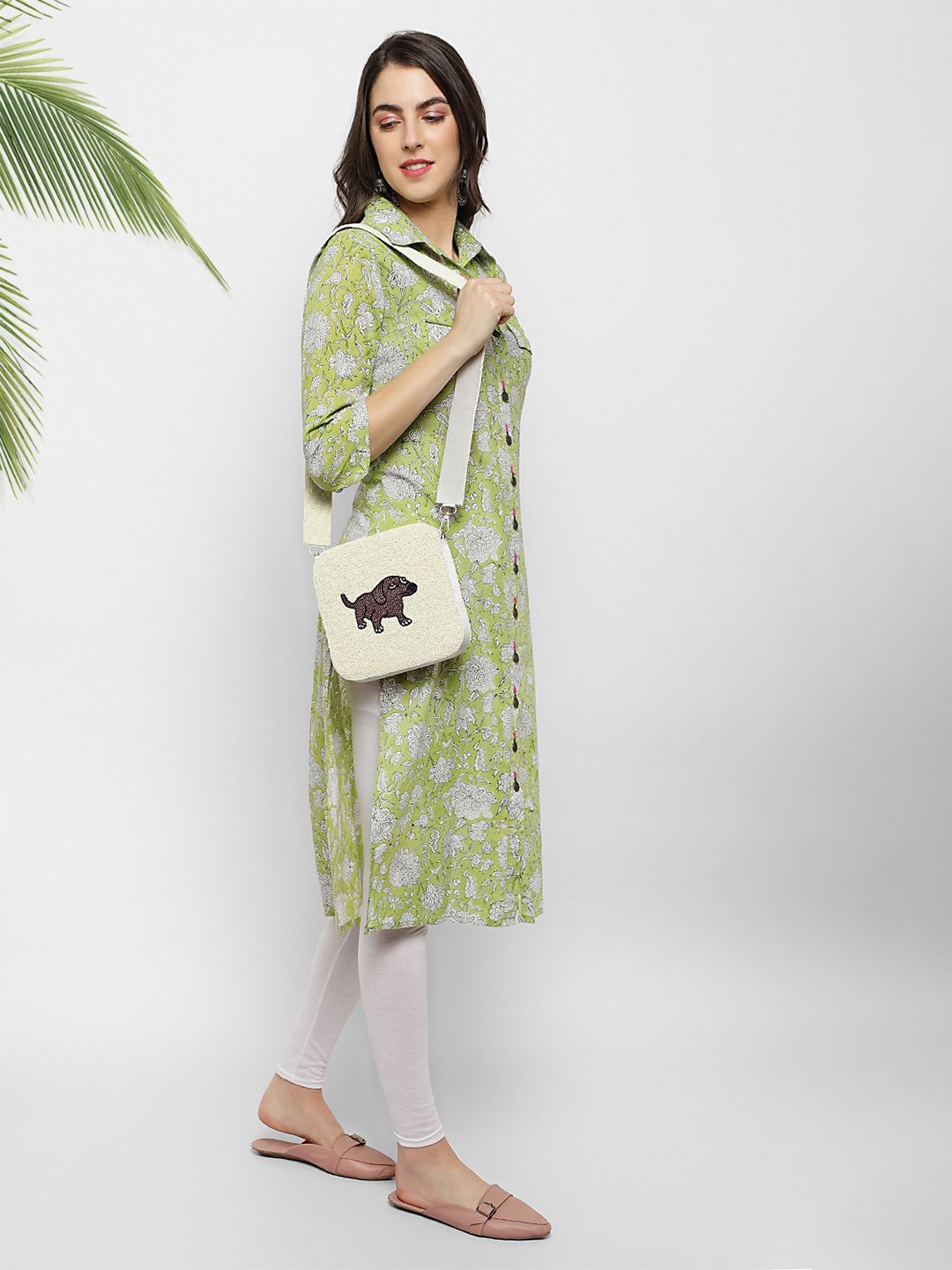 

PALASH Women Pure Cotton Shirt Collar Neck Straight Kurta, Green