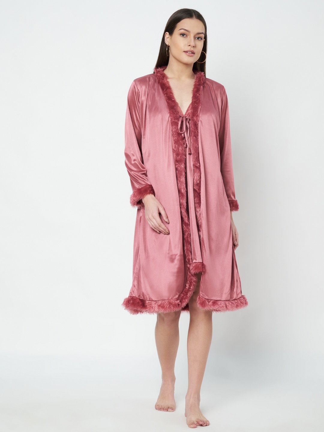 

KOI SLEEPWEAR Satin Knee Length Nightdress, Rose