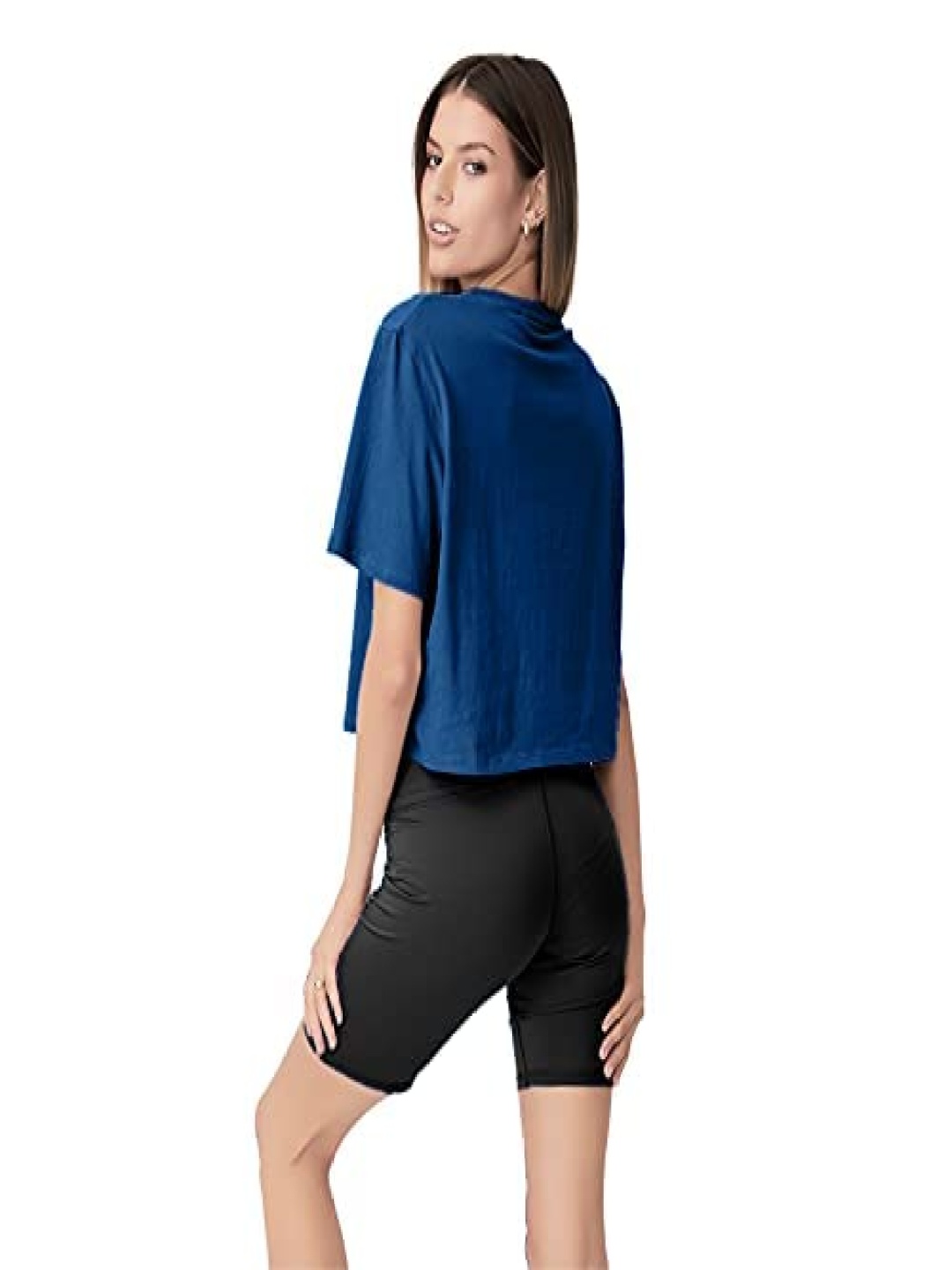 

NOTWILD Women Solid Round Neck Cotton Boxy T-shirt, Blue