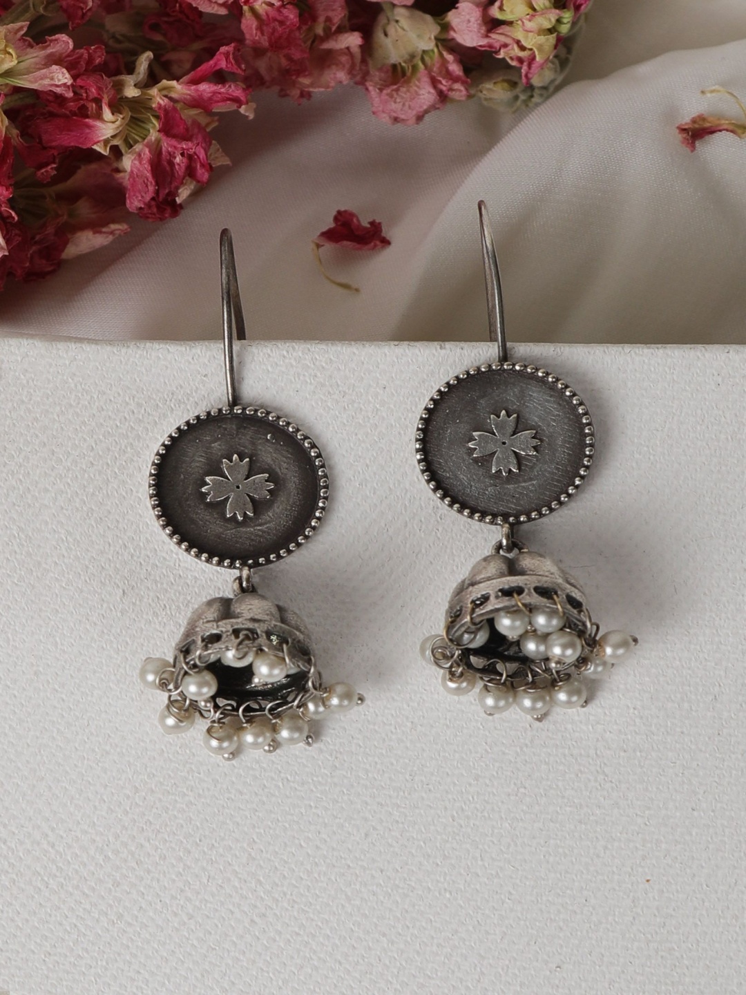 

Saagah Oxidised German Silver Artificial Beads Circular Jhumkas