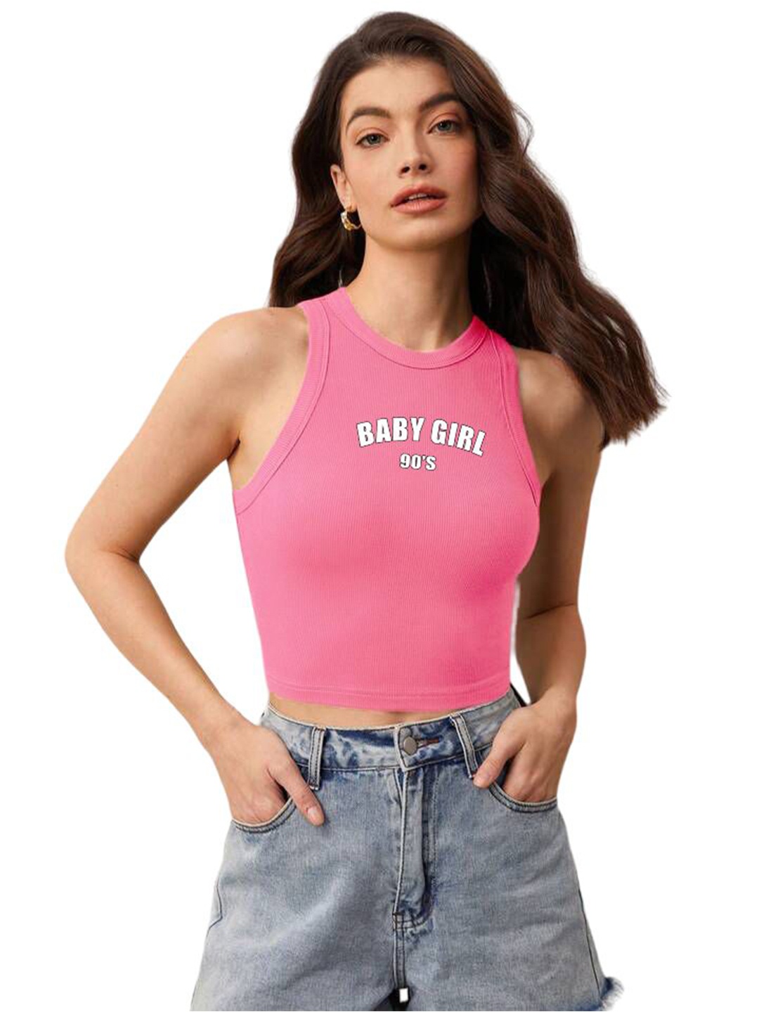 

The Roadster Lifestyle Co. Printed Sleeveless Tank Crop Top, Pink
