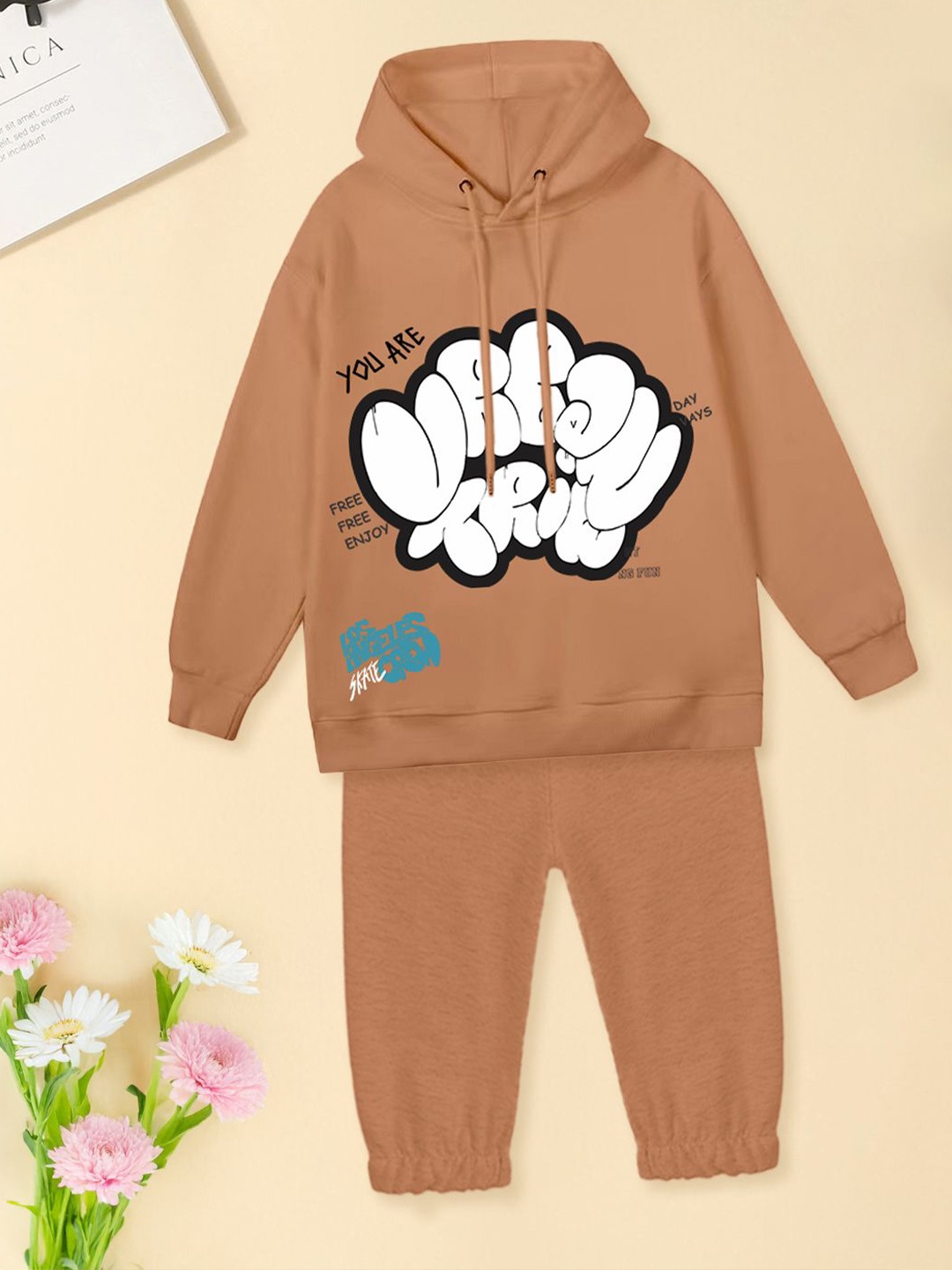 

FOREVER FRIDAY Boys Printed Pure Cotton Sweatshirt With Jogger, Peach