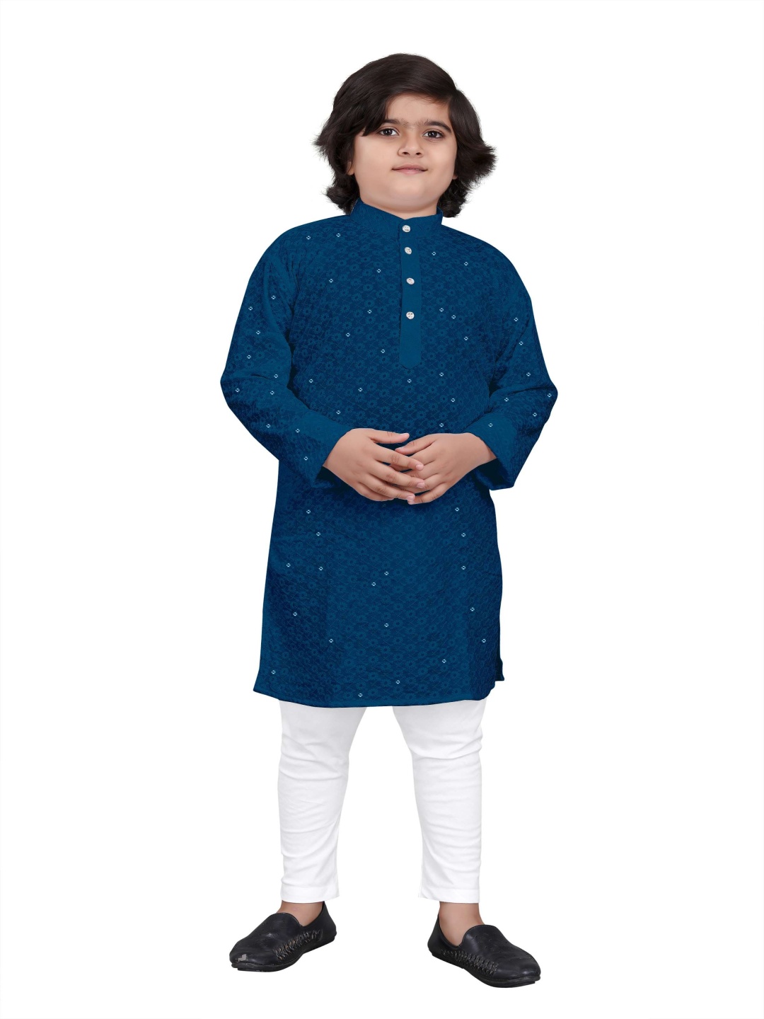 

trustous Boys Embroidered Regular Sequinned Kurta with Pyjamas, Turquoise blue