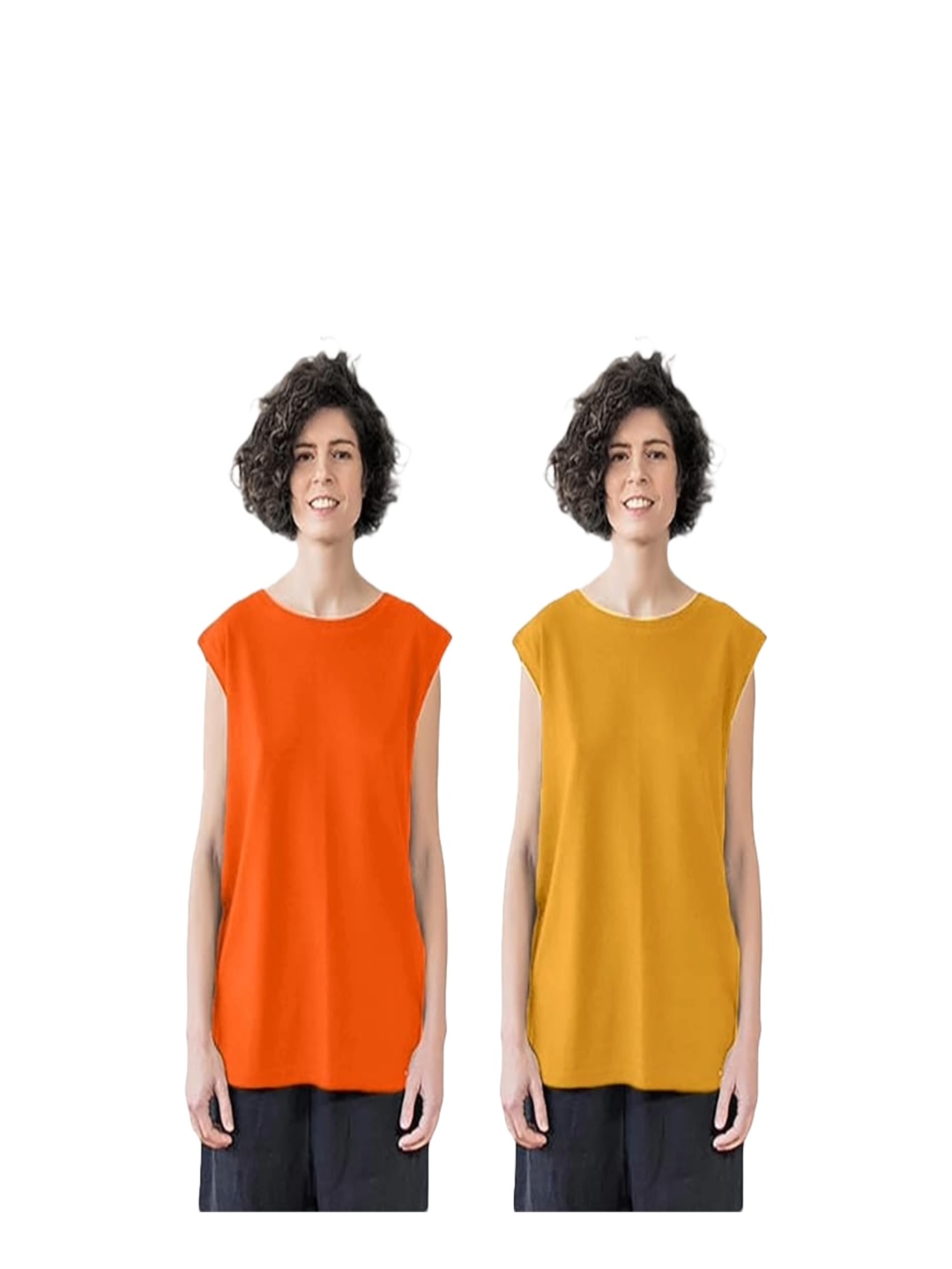 

NOTWILD Women Pack Of 2 Solid Round Neck Cotton T-shirts, Orange