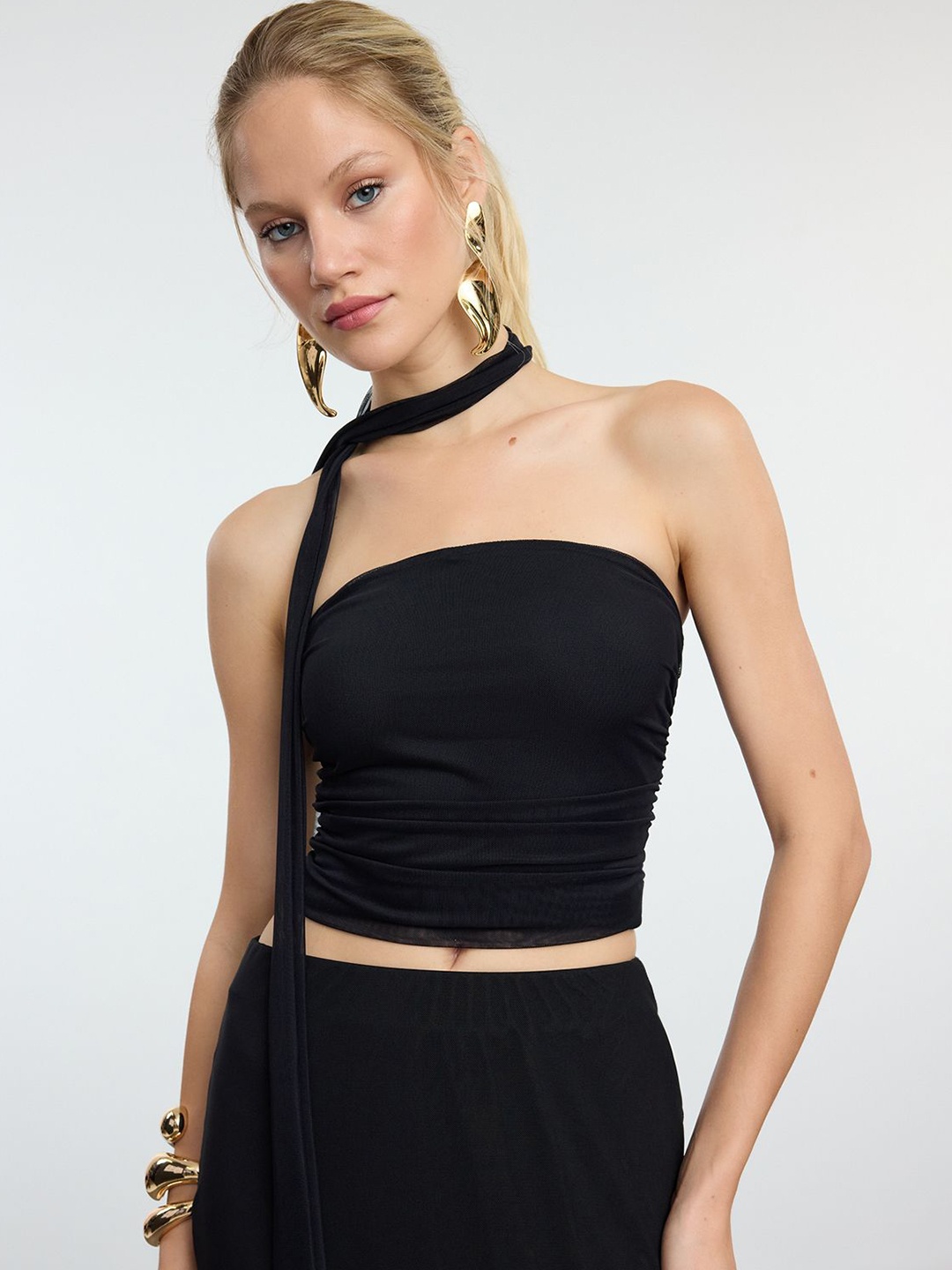 

Trendyol Siyah Strapless Tube Crop Top, Na