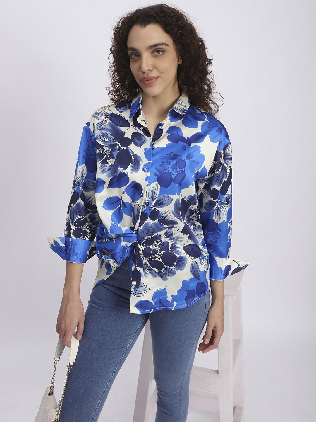 

R&B Floral Print three-quarter Top, Blue