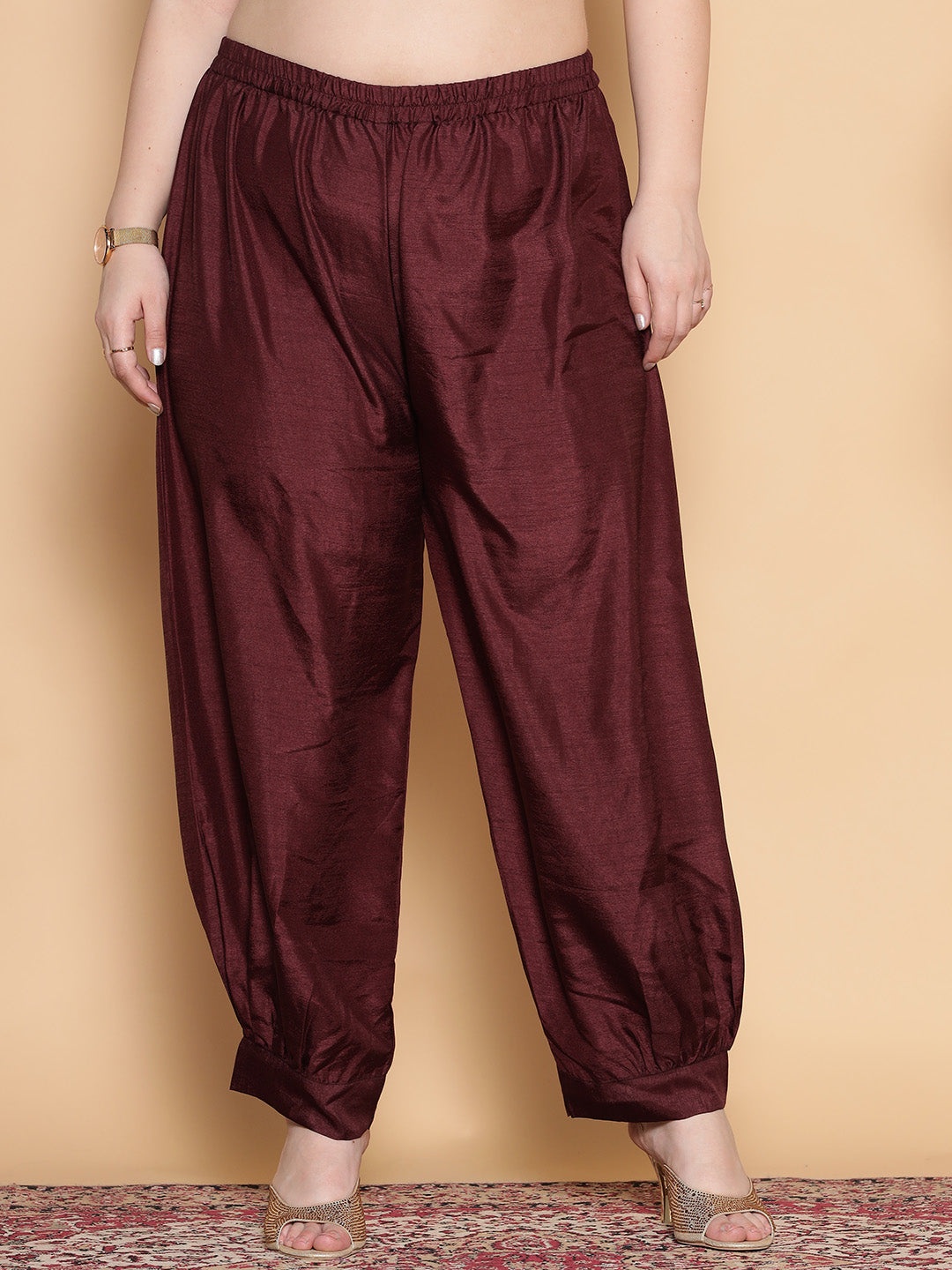 

LetsDressUp Women Loose Fit Silk Salwar, Burgundy