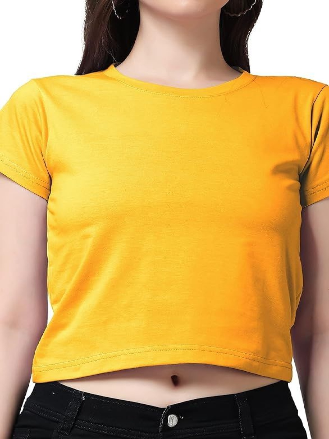 

NOTWILD Women Pack Of 2 Solid Round Neck Cotton T-shirts, Mustard