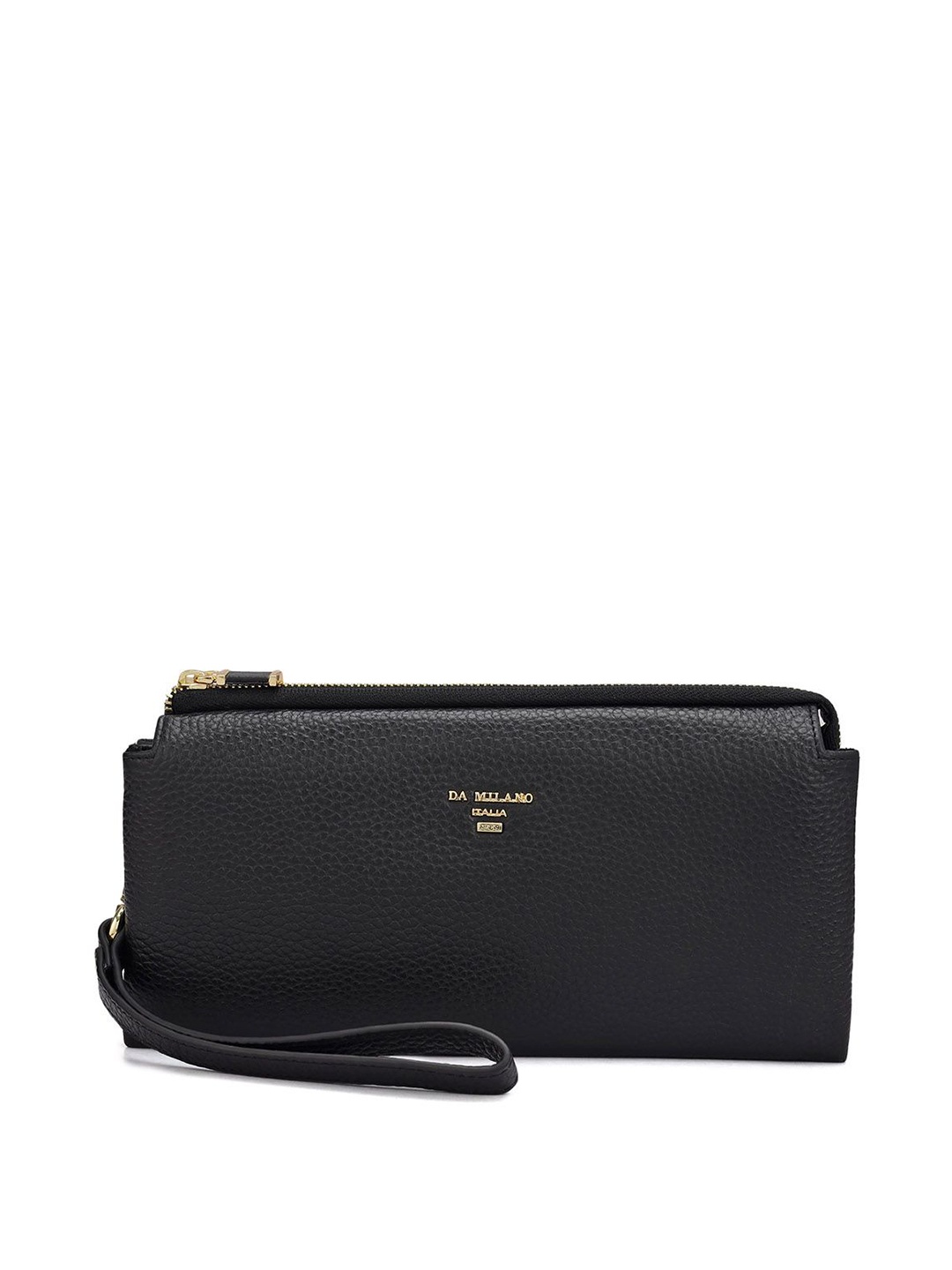 

Da Milano Women Leather Textured Zip Around Wallet, Black
