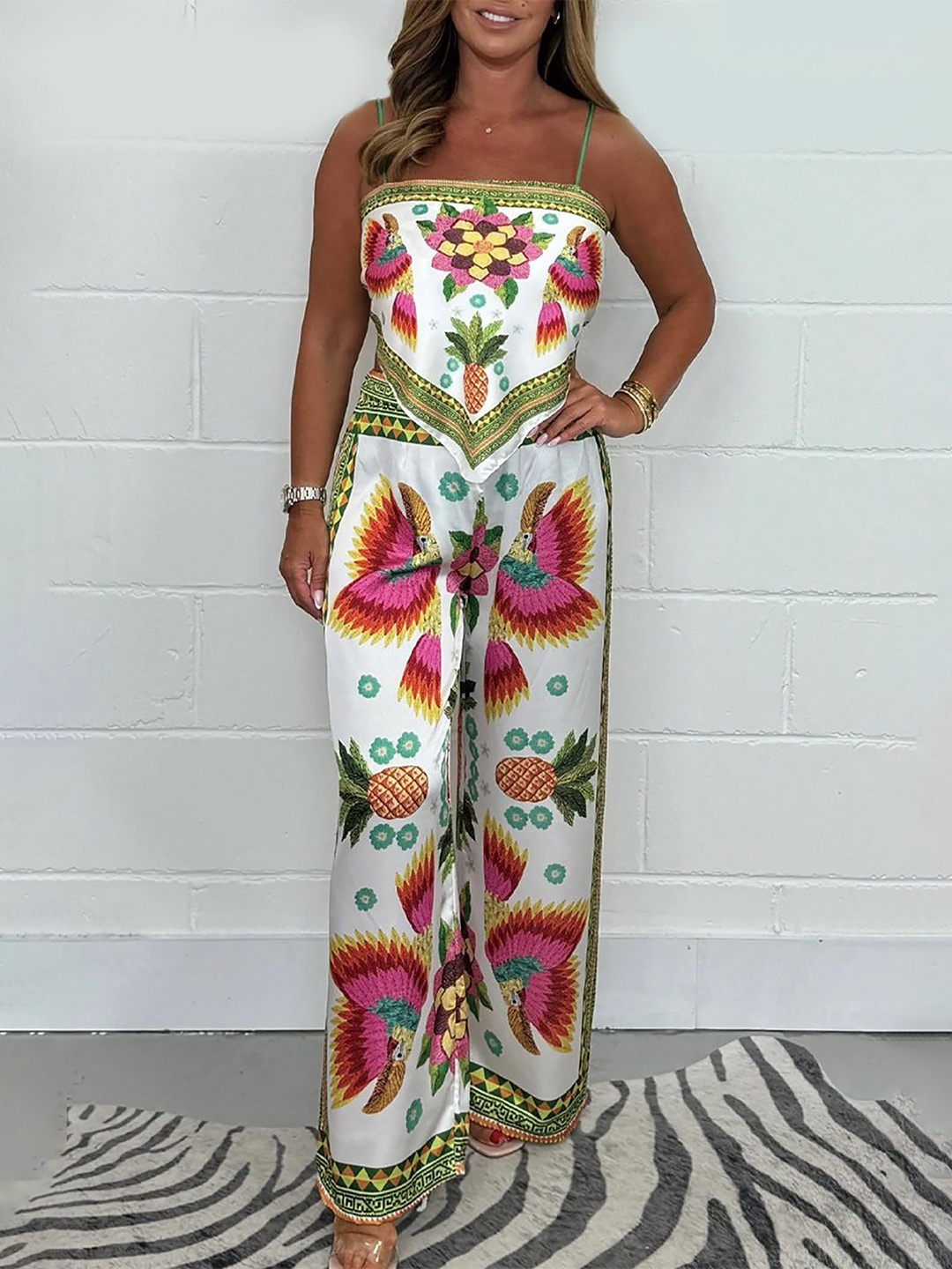 

StyleCast x Revolte Printed Shoulder Straps Top & Palazzo, White
