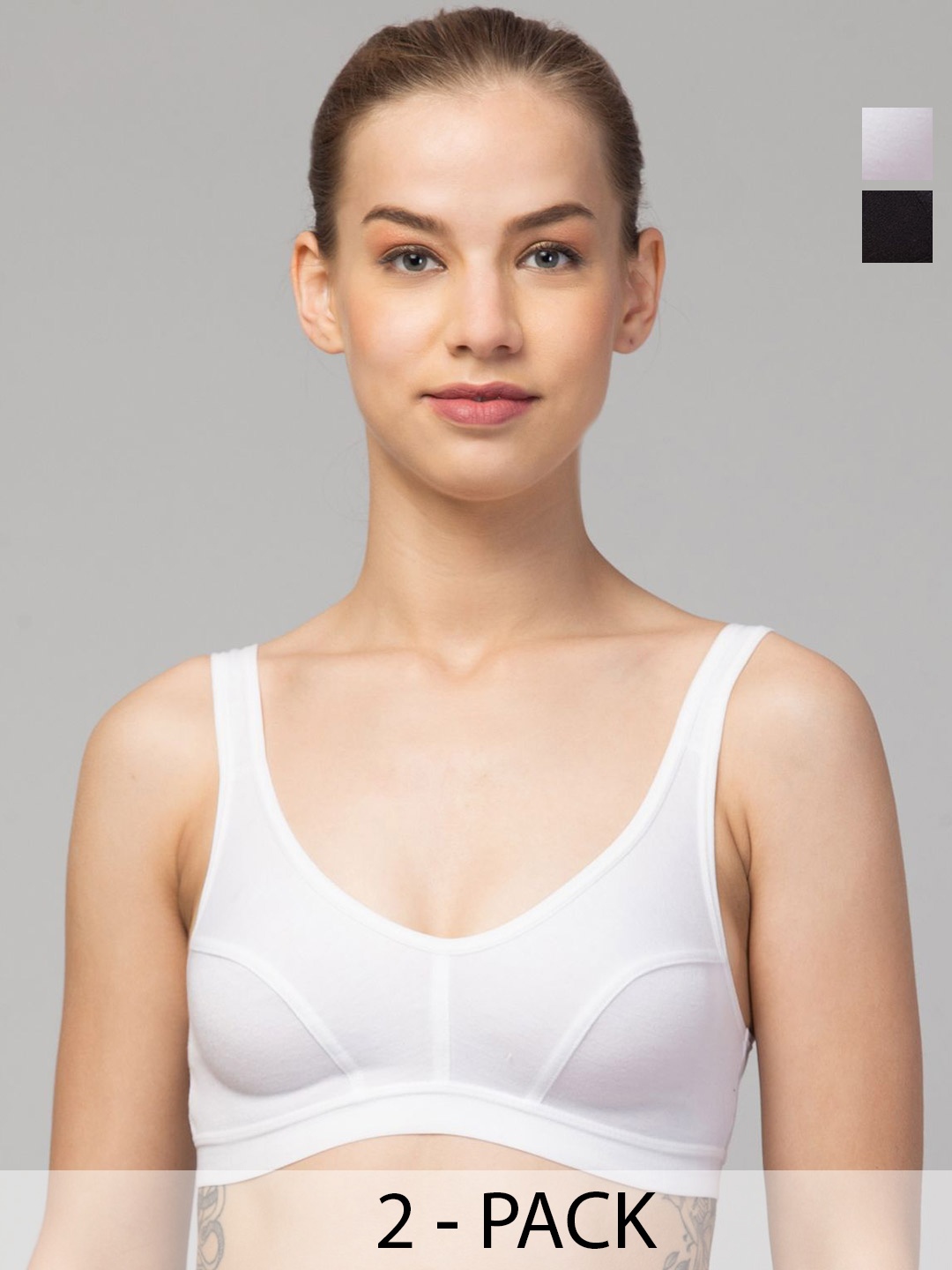 

Apraa & Parma Women Pack Of 2 Full Coverage Cotton Workout Bra, Black