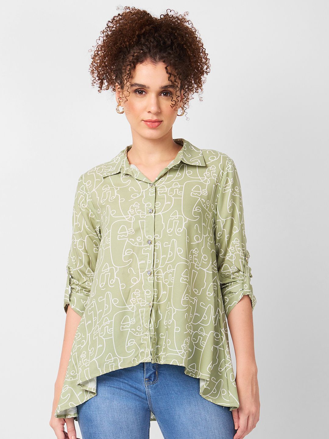 

Iti Women Spread Collar Abstract Printed Casual Shirt, Green