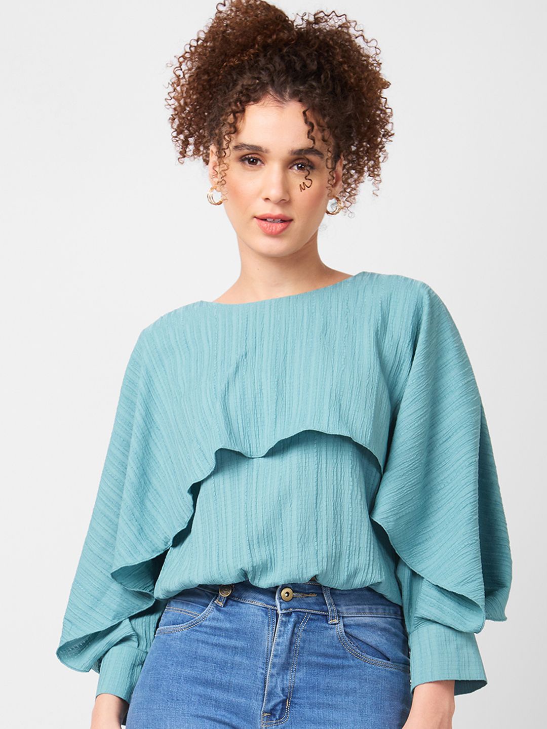 

Iti Flared Sleeve Cape Top, Green