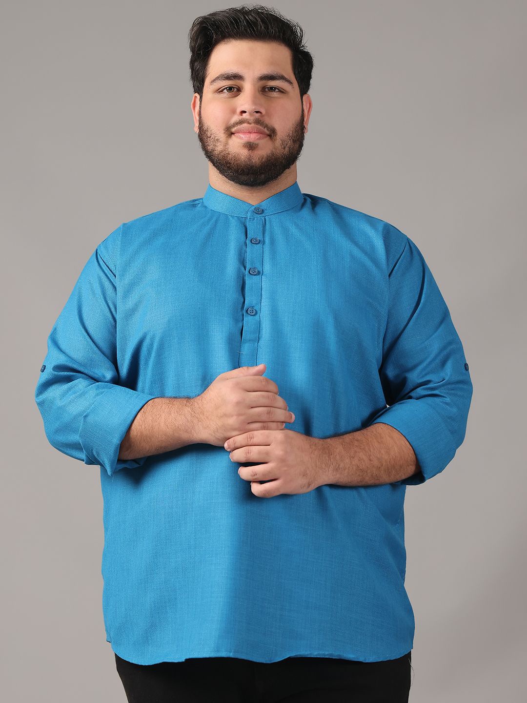 

SOJANYA PLUS Size Band Collar Cotton Straight Kurta, Blue