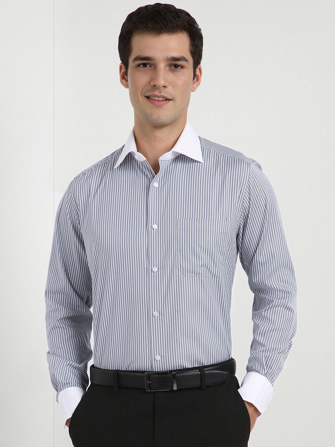 

Allen Solly Sport Men Vertical Striped Cotton Formal Shirt, Grey