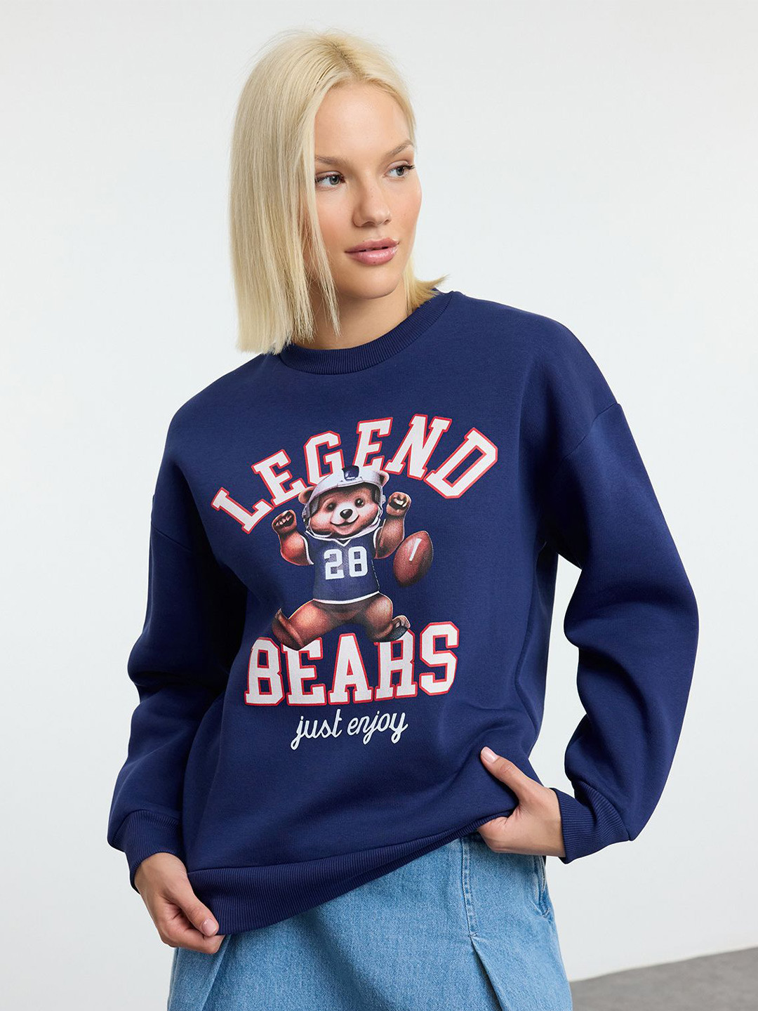 

Trendyol Women Graphic Printed Pullover Sweatshirt, Blue