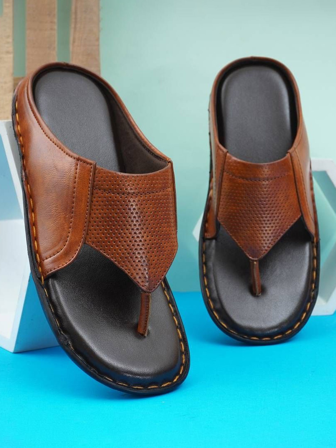 

ROYAL CRUZZ Men Leather Comfort Sandals, Tan