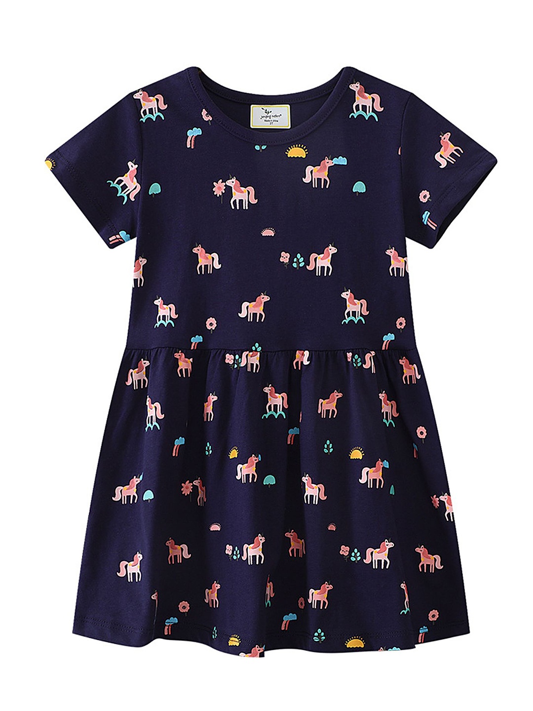 

LULU & SKY Girls Printed Round Neck Nightdress, Navy blue
