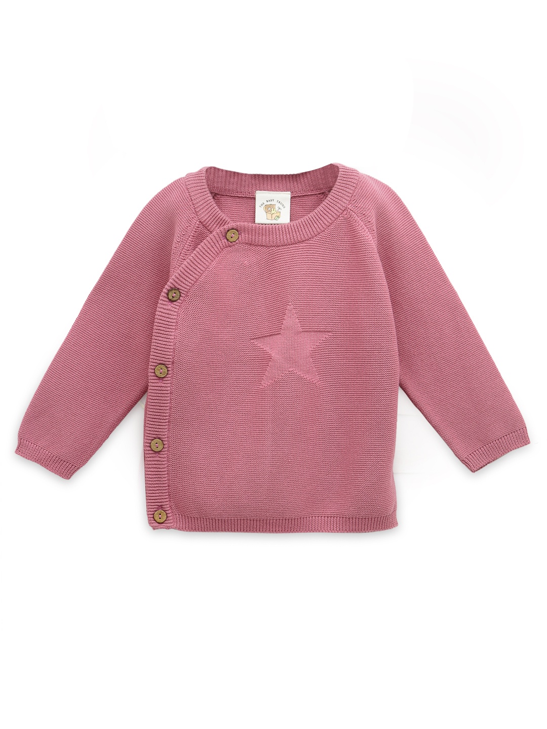 

THE BABY TRUNK Girls Knitted Self Design Woollen Cardigan with Side Button Opening, Rose