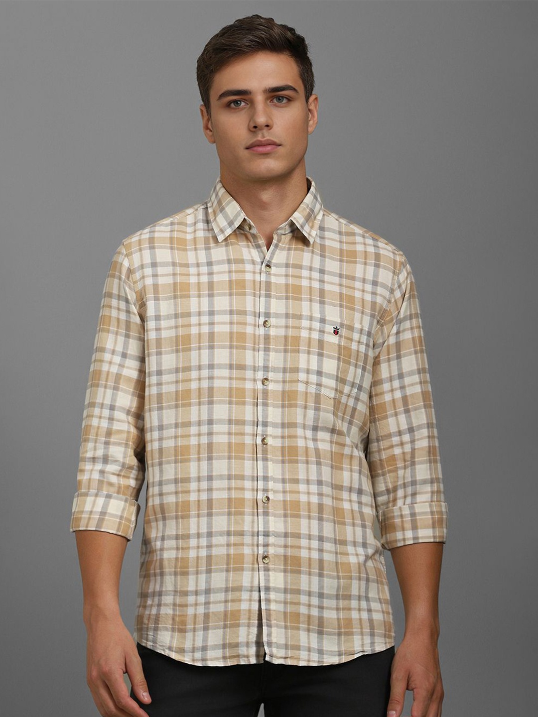 

Louis Philippe Sport Men Slim Fit Tartan Checked Cotton Casual Shirt, Brown