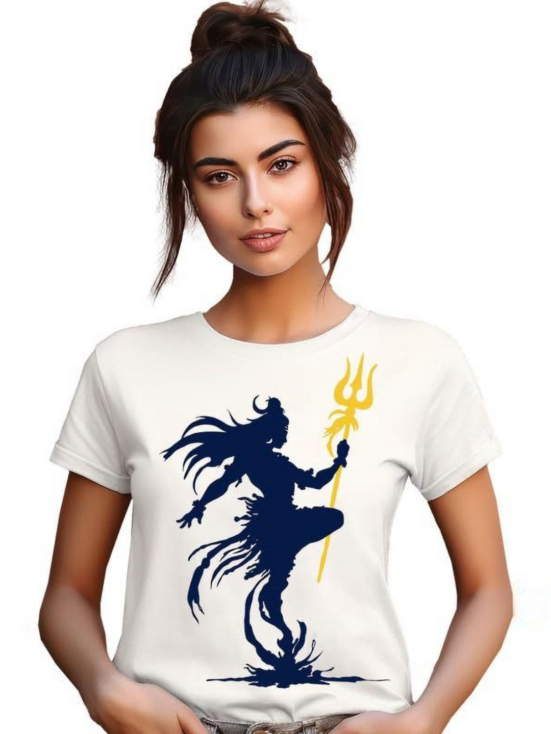 

VLAM Women Printed Raw Edge T-shirt, White