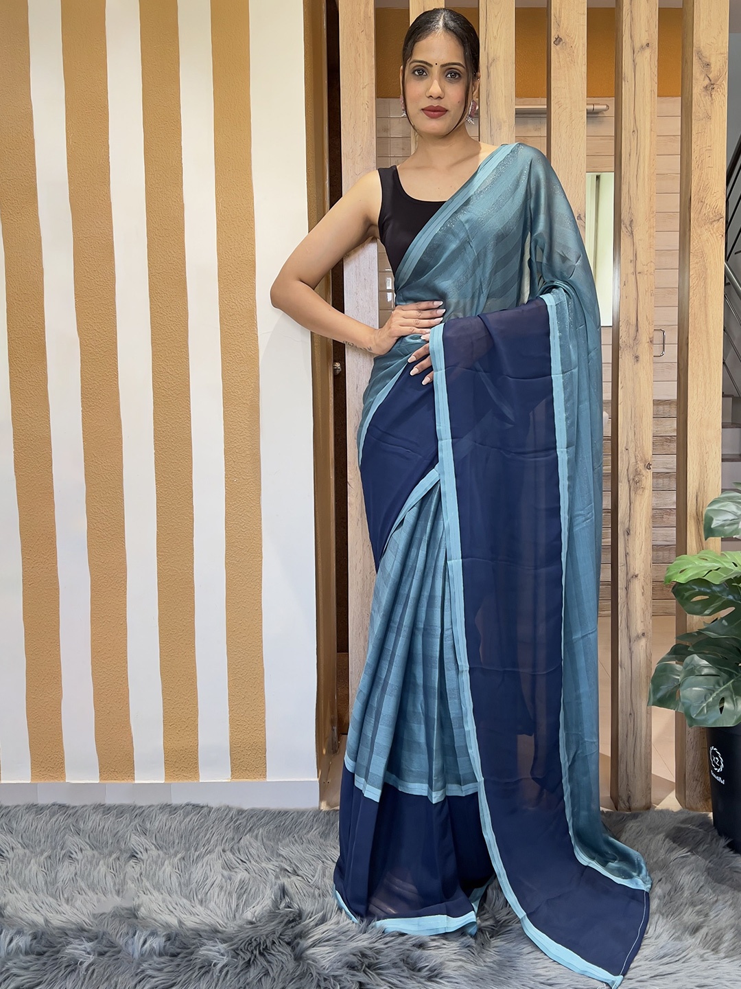 

ZIBLON Colourblocked Saree, Blue