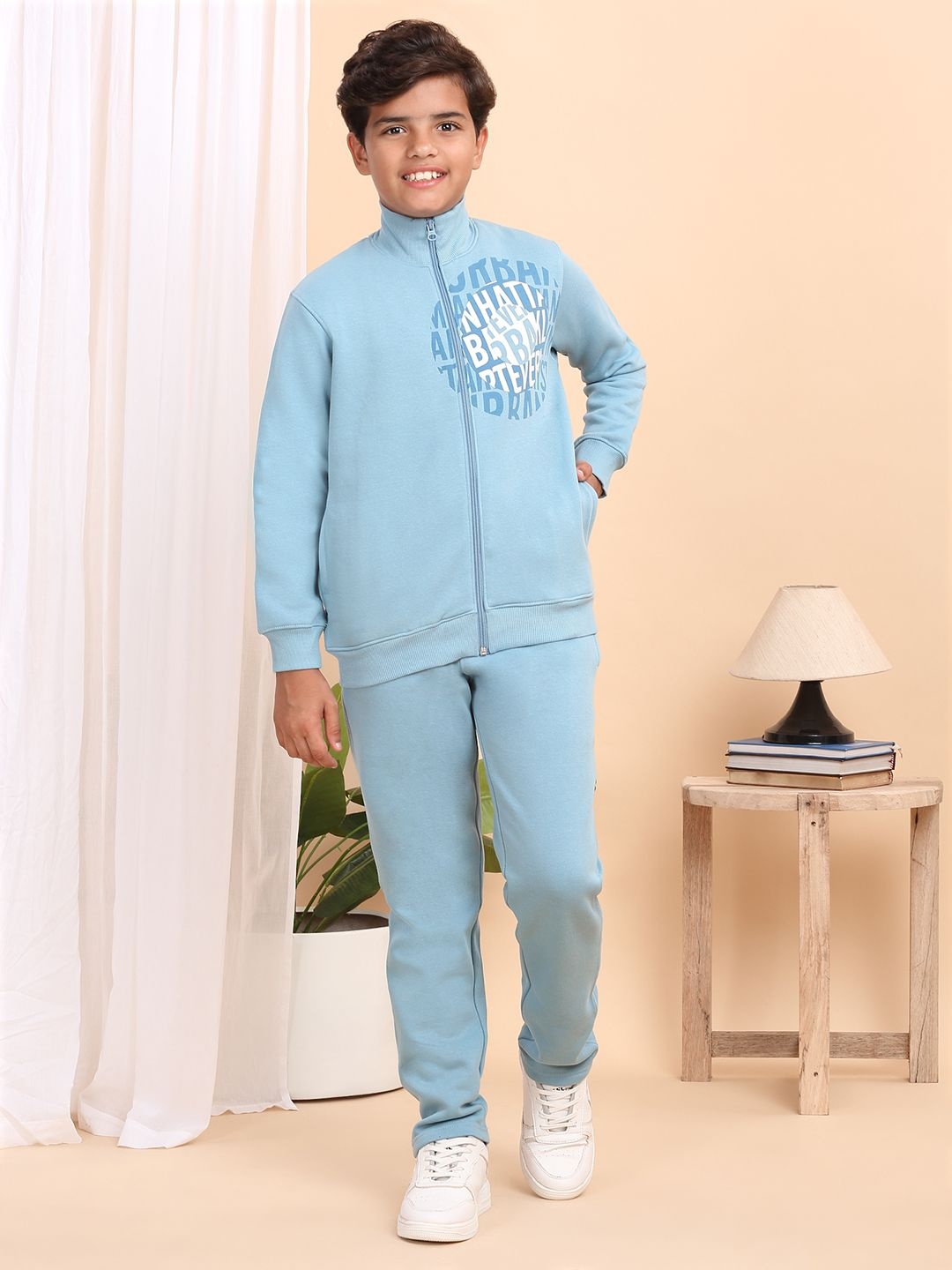 

Sweet Dreams Boys Printed Mock Collar Mid-Rise Tracksuit, Blue