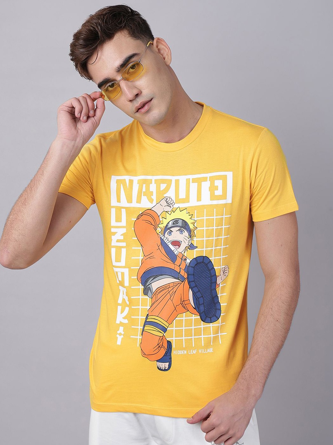 

Free Authority Men Naruto Graphic Printed Round Neck Cotton T-shirt, Yellow