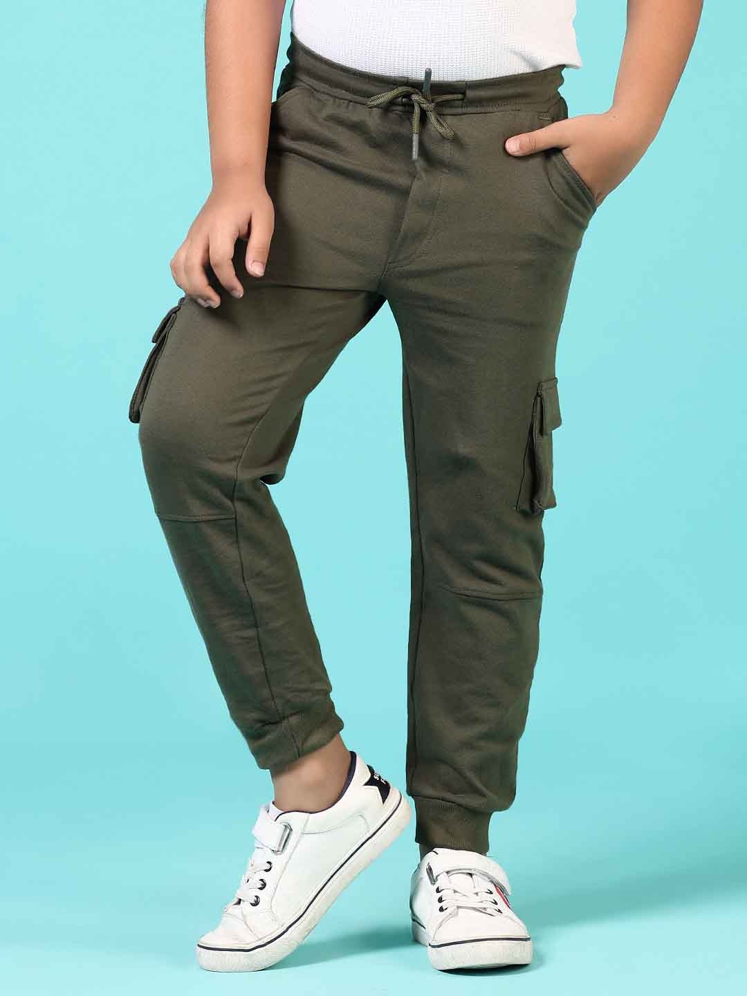 

V-Mart Boys Solid Cotton Loop Knit Joggers, Olive