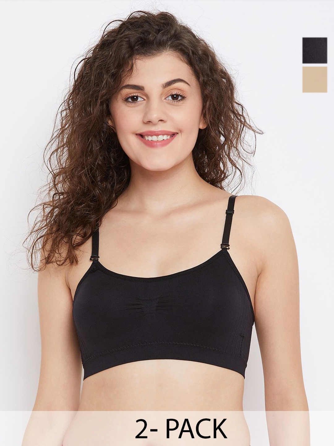 

SECRETS BY ZEROKAATA Women Pack of 2 Slip-On Light-Padded Full-Coverage Bra, Black