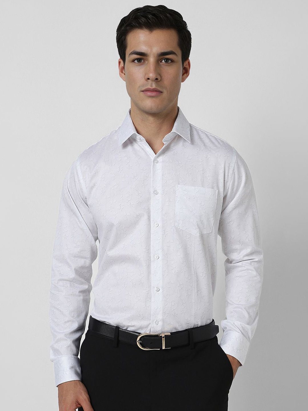 

Van Heusen Men Slim Fit Spread Collar Abstract Printed Cotton Formal Shirt, White