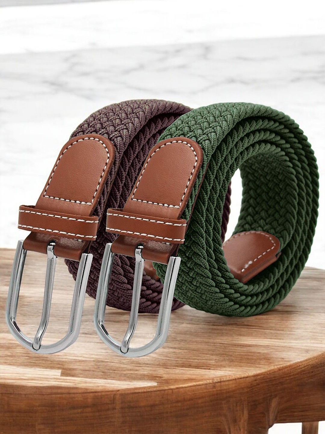 

Provogue Men Pack Of 2 Woven Design Belt, Brown