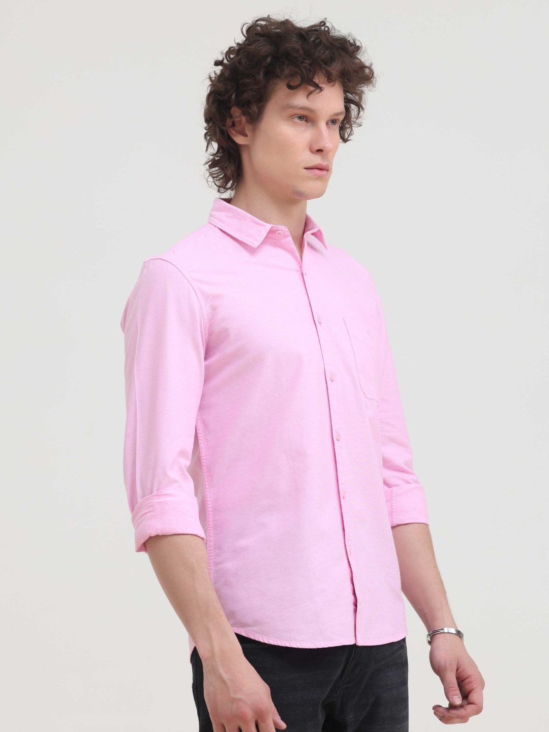 

Grit and Flair Men Comfort Fit Spread Collar Solid Cotton Casual Shirt, Pink