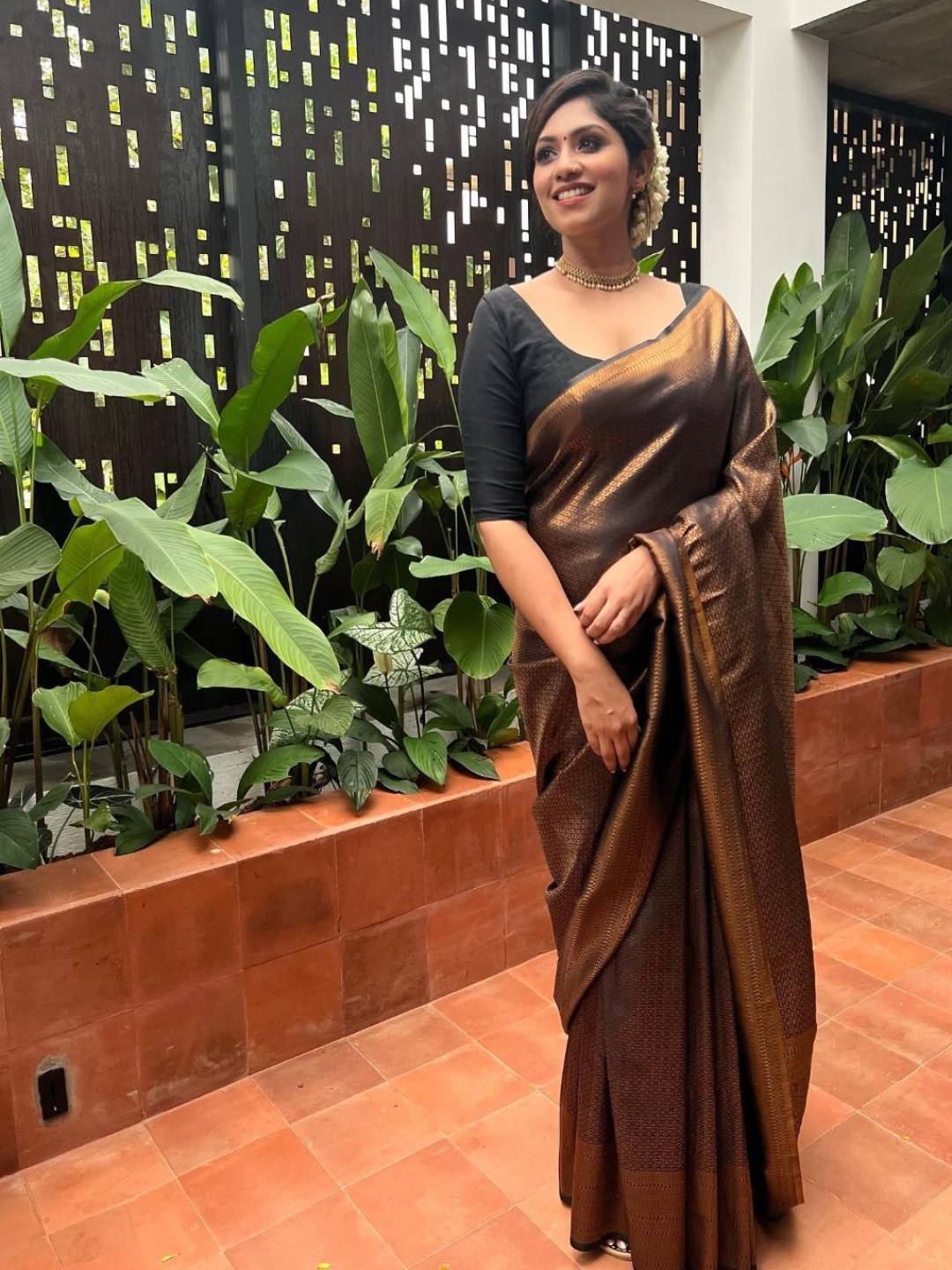 

Manu Designer Woven Design Zari Saree, Brown