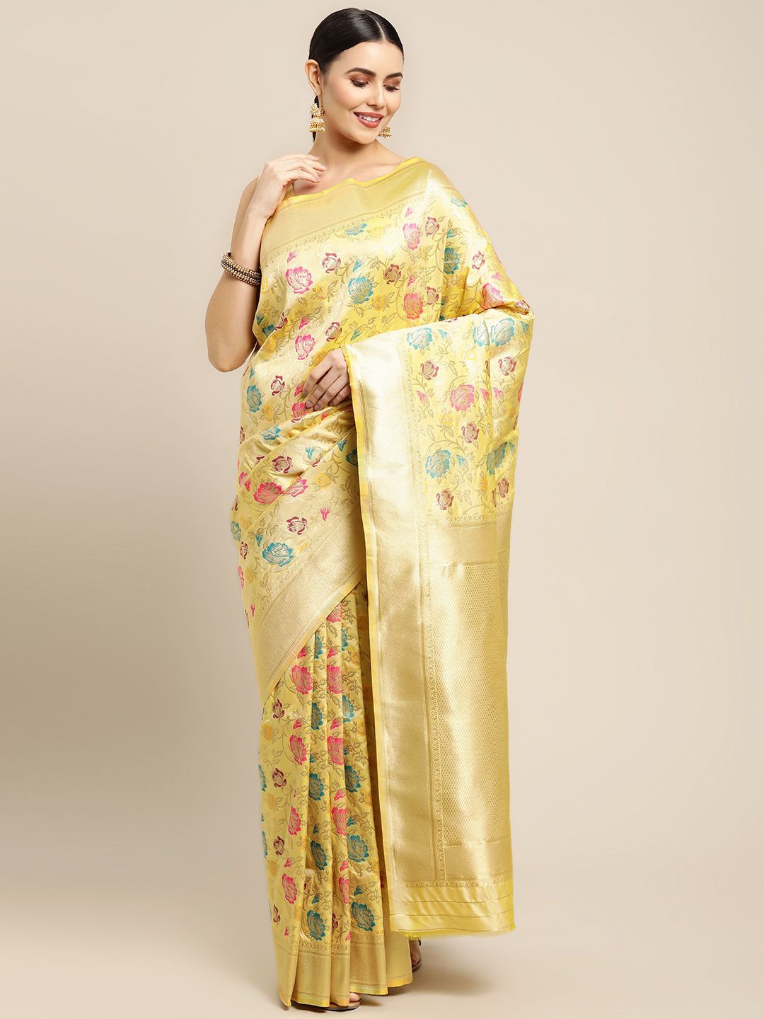 

amirat Ethnic Motifs Woven Design Zari Pure Silk Banarasi Saree, White