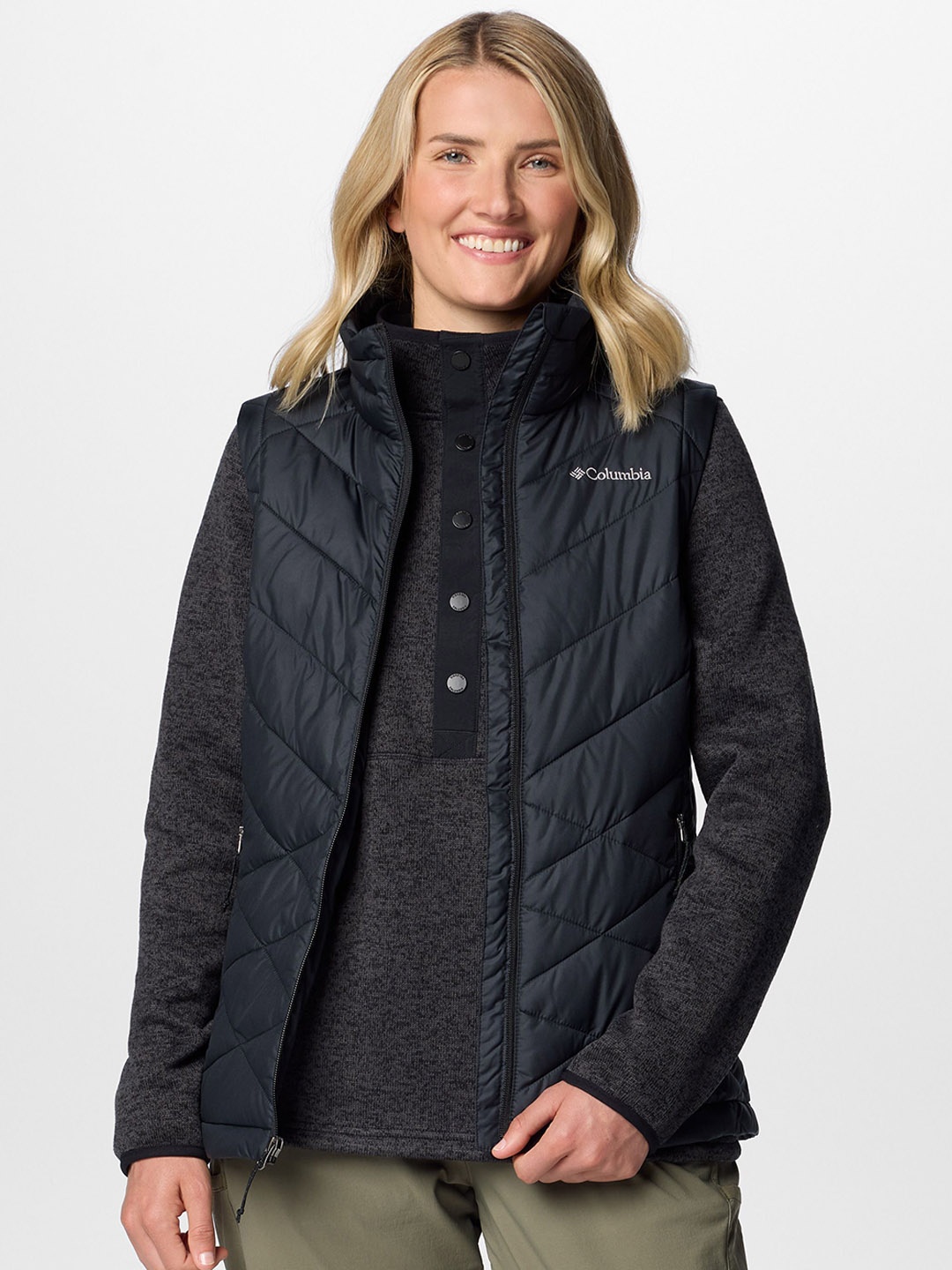 

Columbia Women Mock Collar Solid Sports Lightweight Quilted Jacket, Black