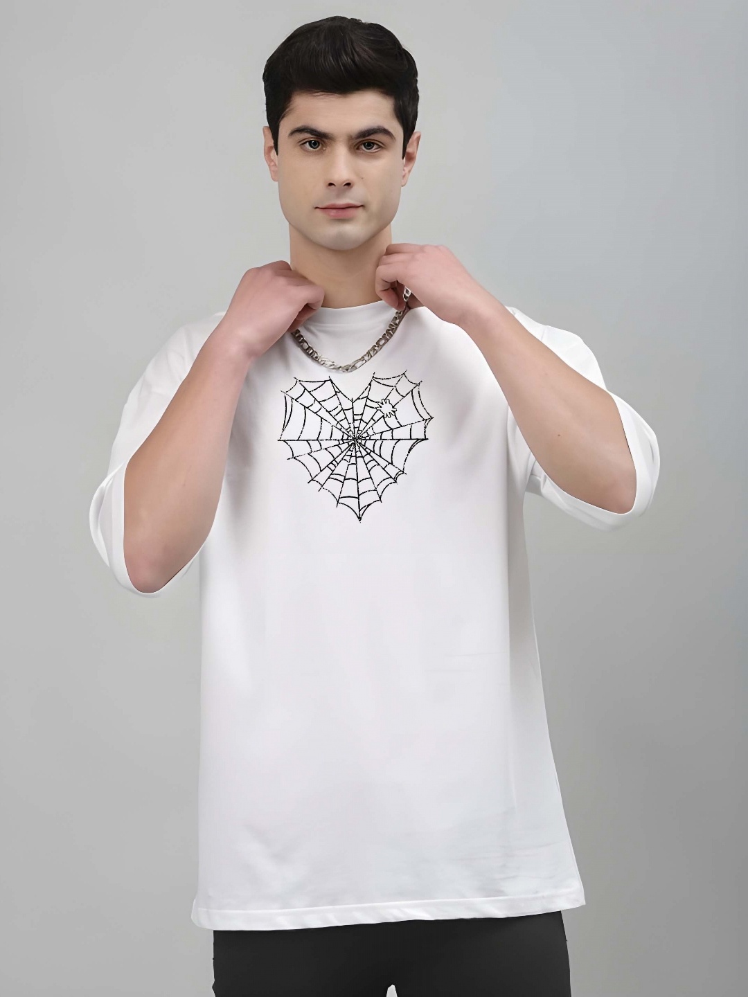 

Krimmple Men Graphic Printed Round Neck Pure Cotton Oversized T-shirt, White