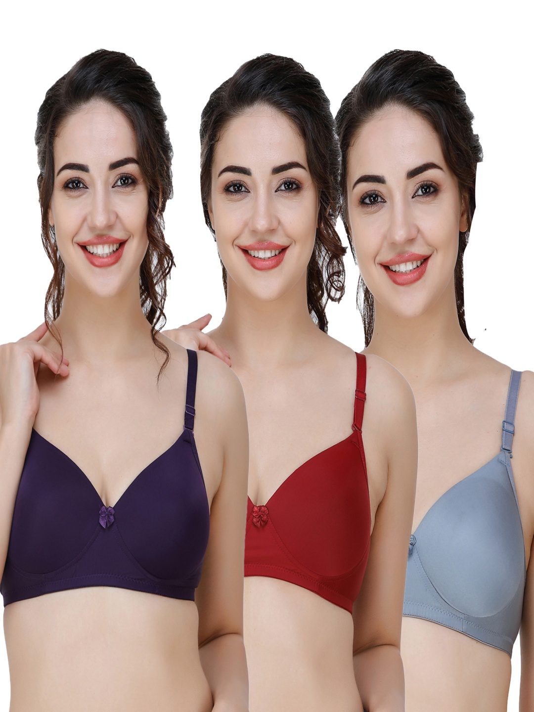 

College Girl Women Pack of 3 Full Coverage Lightly Padded T-shirt Bra, Purple