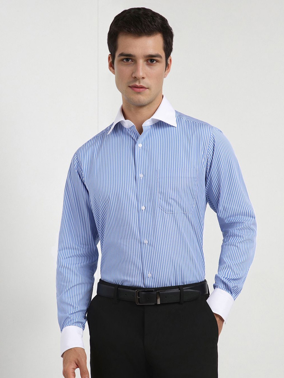 

Allen Solly Sport Men Vertical Striped Cotton Slim Fit Formal Shirt, Blue