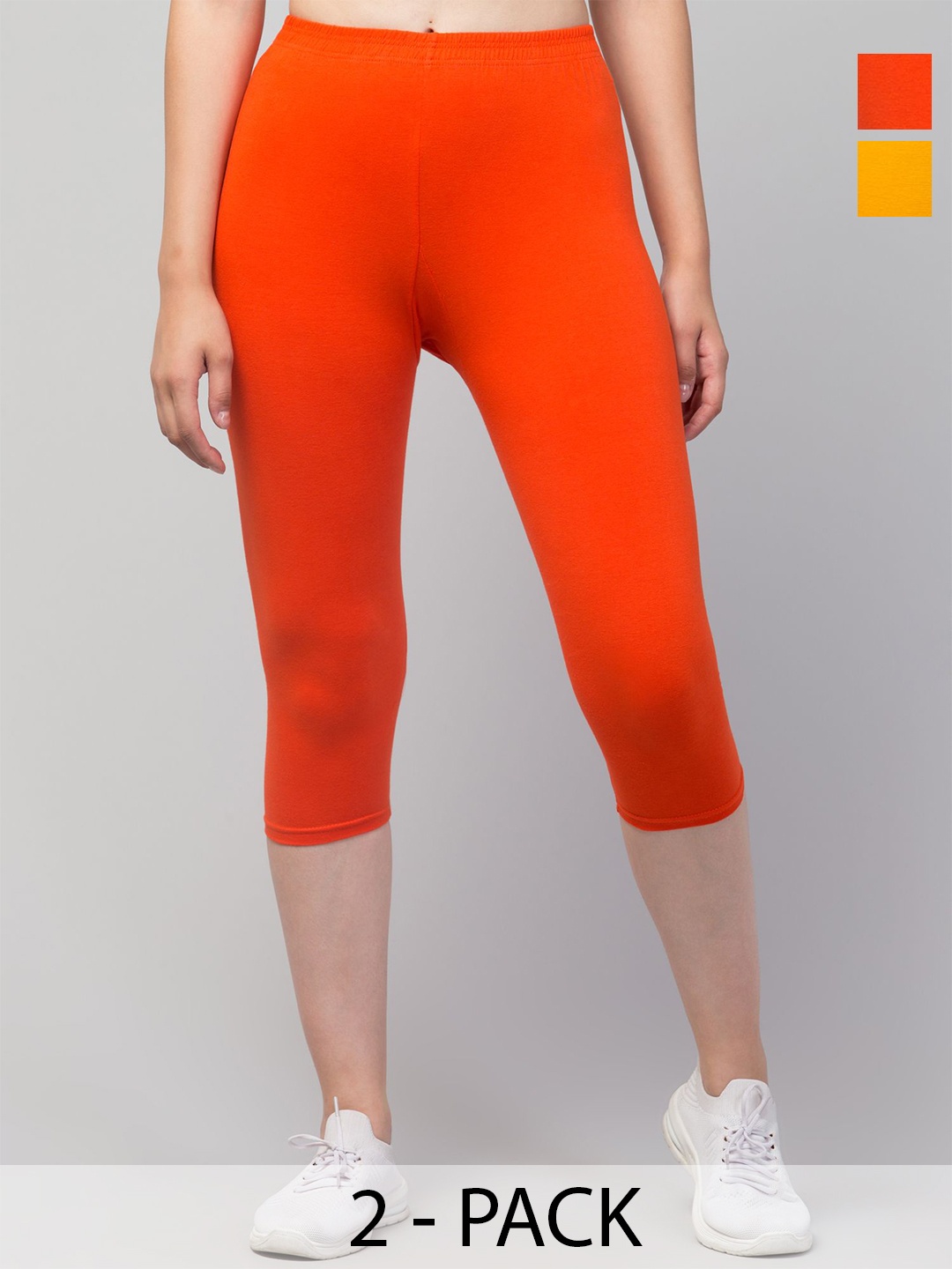 

CKARFE Women Pack of 2 High-Rise Skinny Fit Capris, Orange