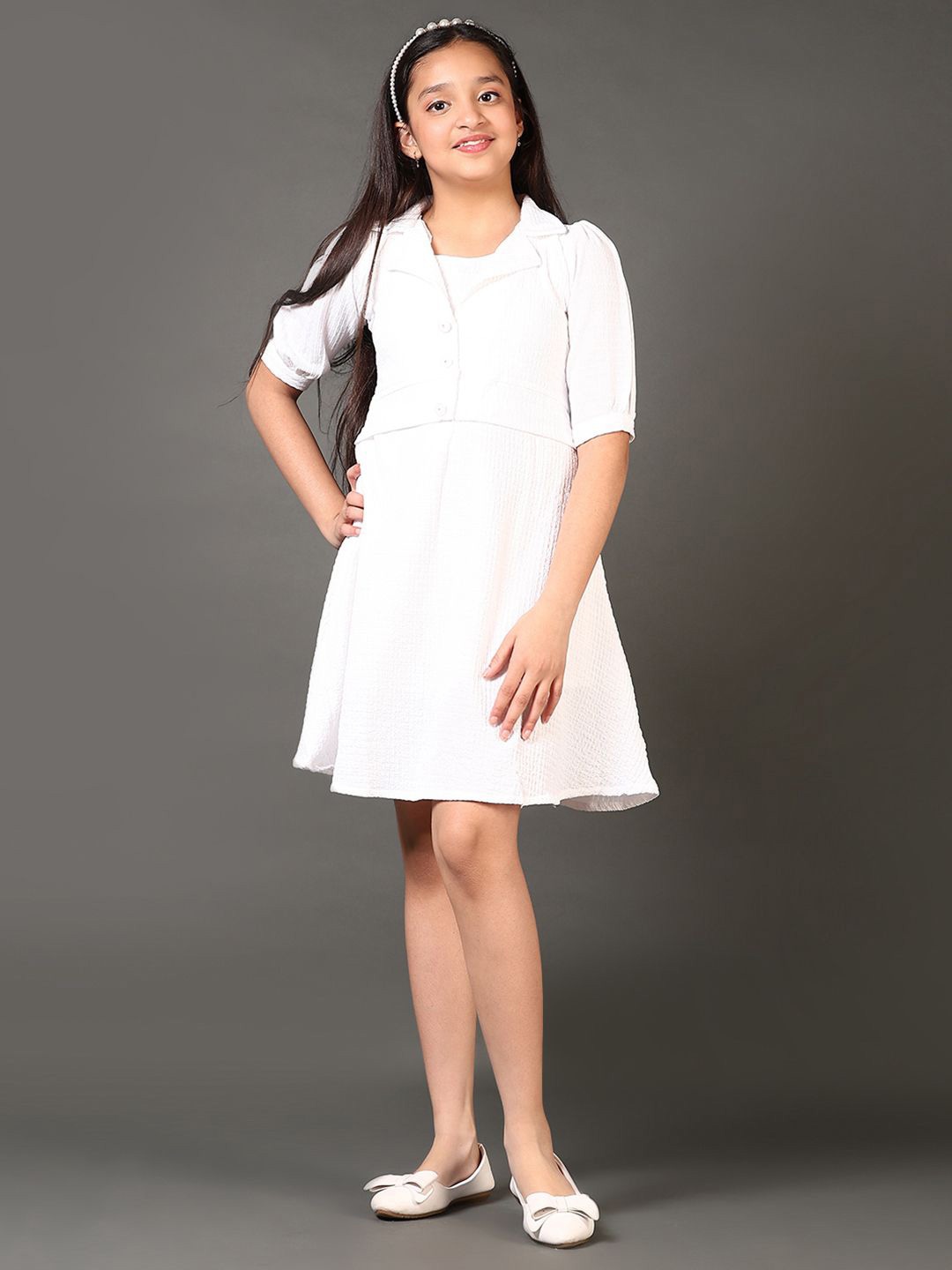 

V-Mart Girls Cotton Fit and Flare Dress, White