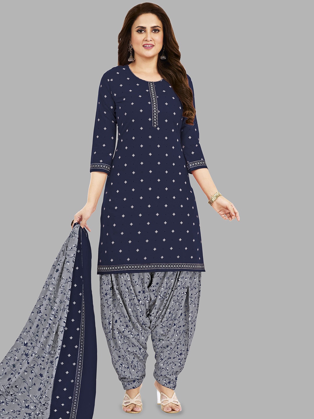 

shree jeenmata collection Printed Pure Cotton Unstitched Dress Material, Blue