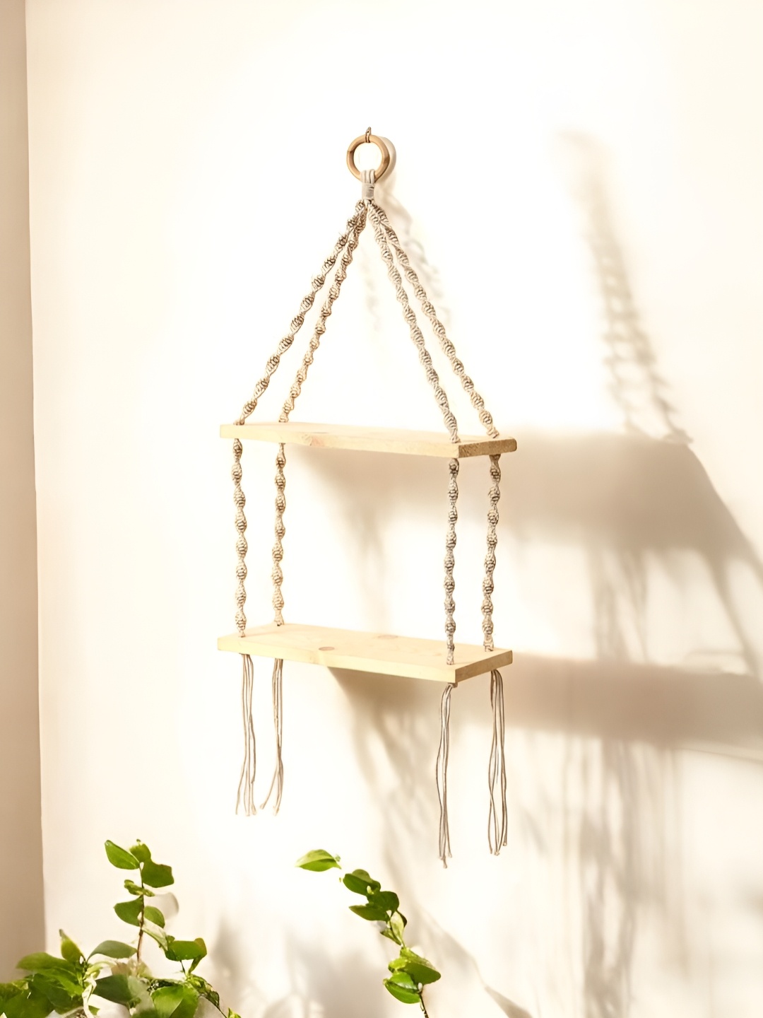 

DULI Cream-Coloured Boho 2 Tier Macrame Cotton Planter Wall Decor Hanging