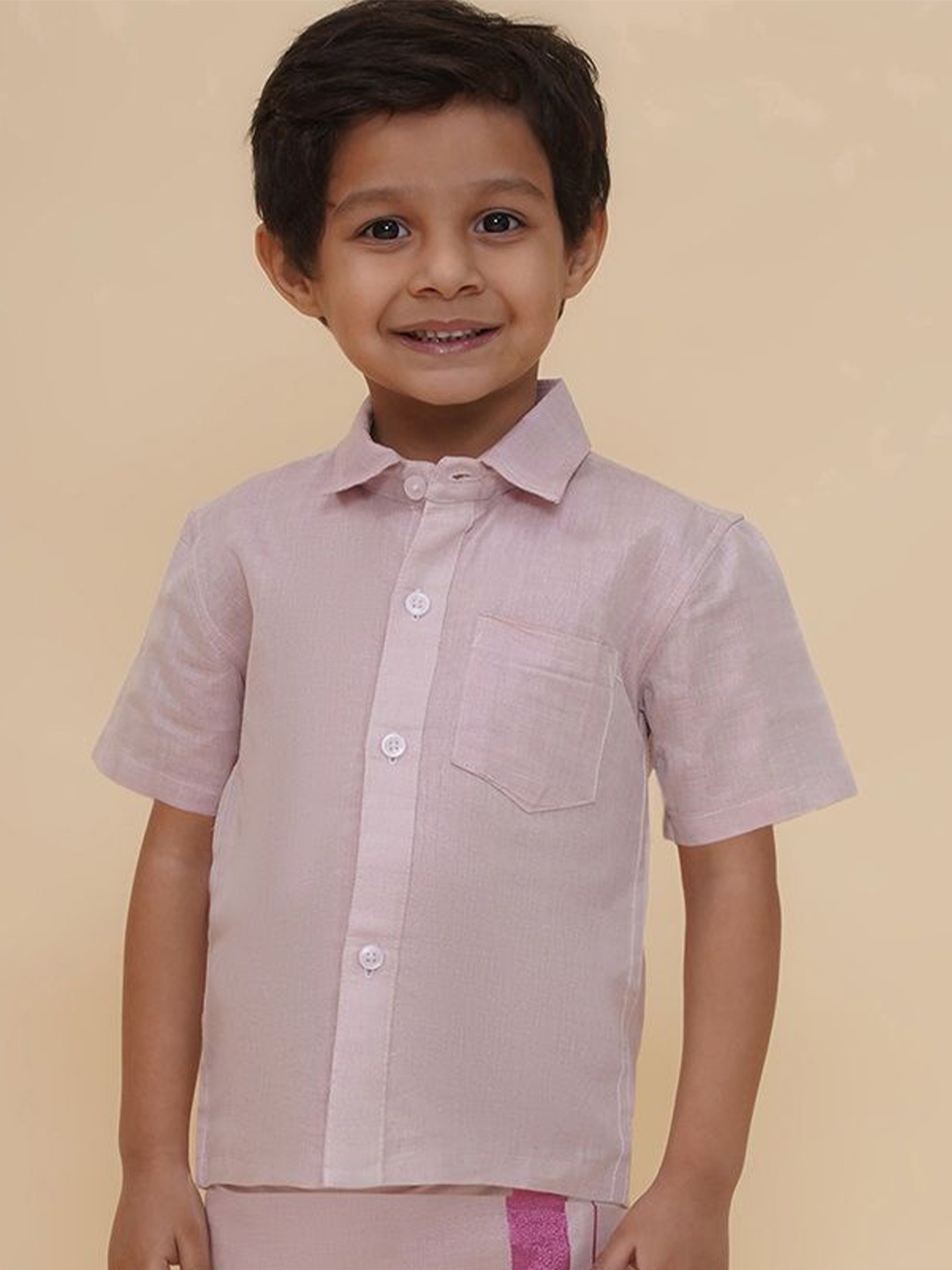 

Sethukrishna Boys Classic Fit Spread Collar Solid Poly Silk Casual Shirt, Pink