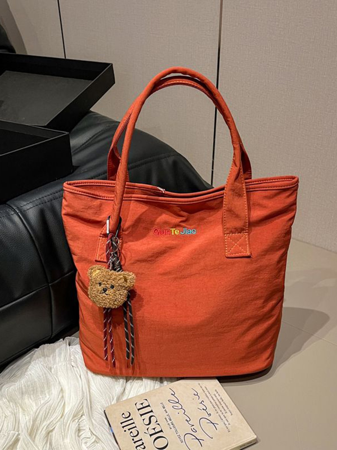 

StyleCast Structured Tote Bag with Applique, Orange