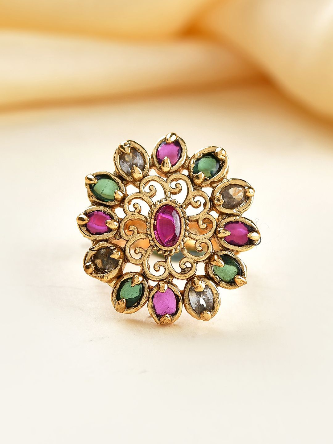 

Voylla Gold Opulence Kusuma Temple Ring