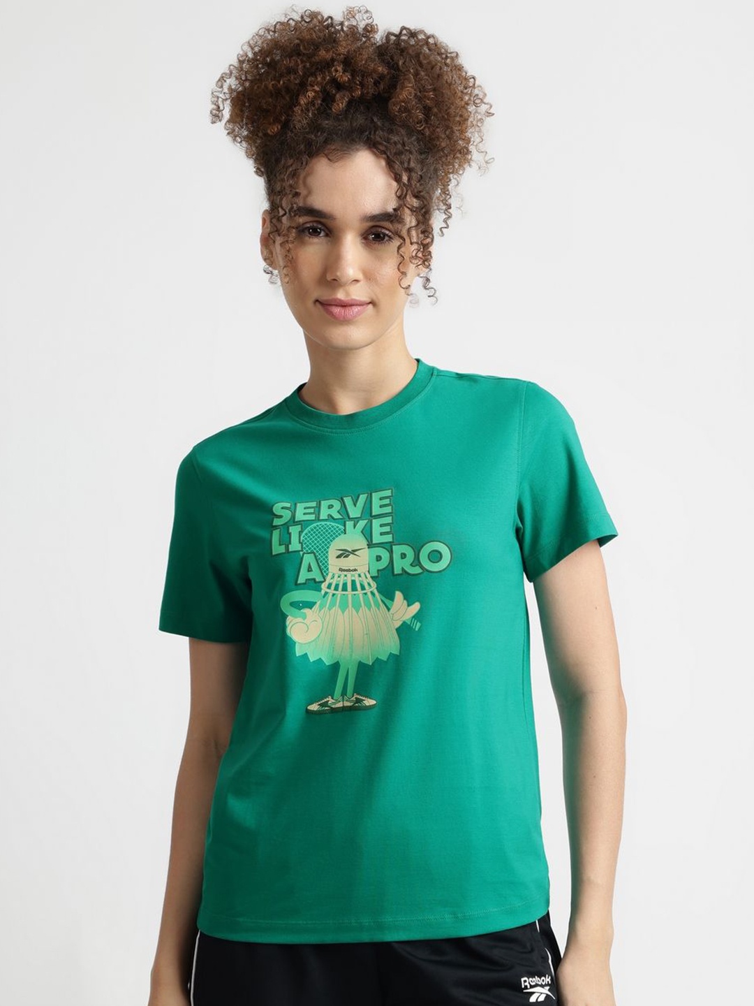 

Reebok Women Graphic Printed Short Sleeves Cotton Casual T-shirt, Green