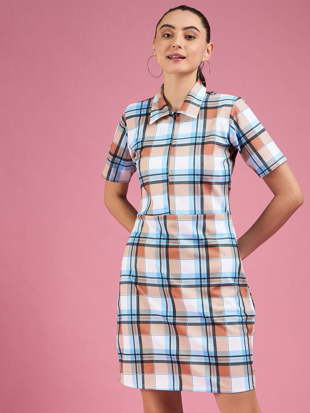 

DressBerry Checked Shirt Dress, Turquoise blue