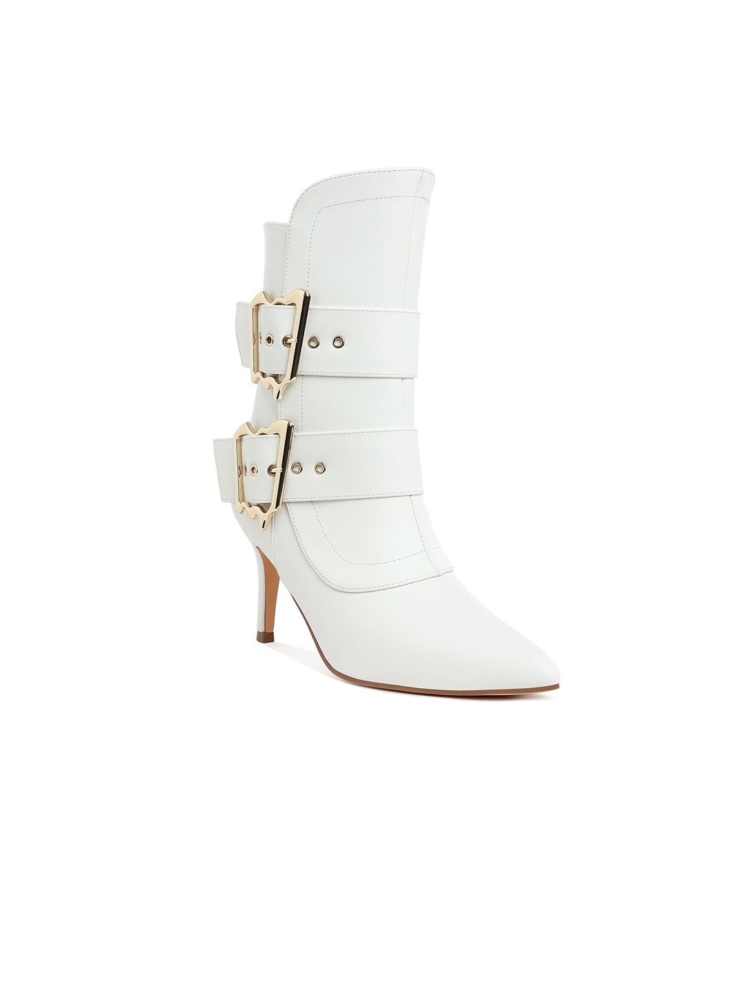 

London Rag Women Buckle Strap Ankle Chunky Boots, White