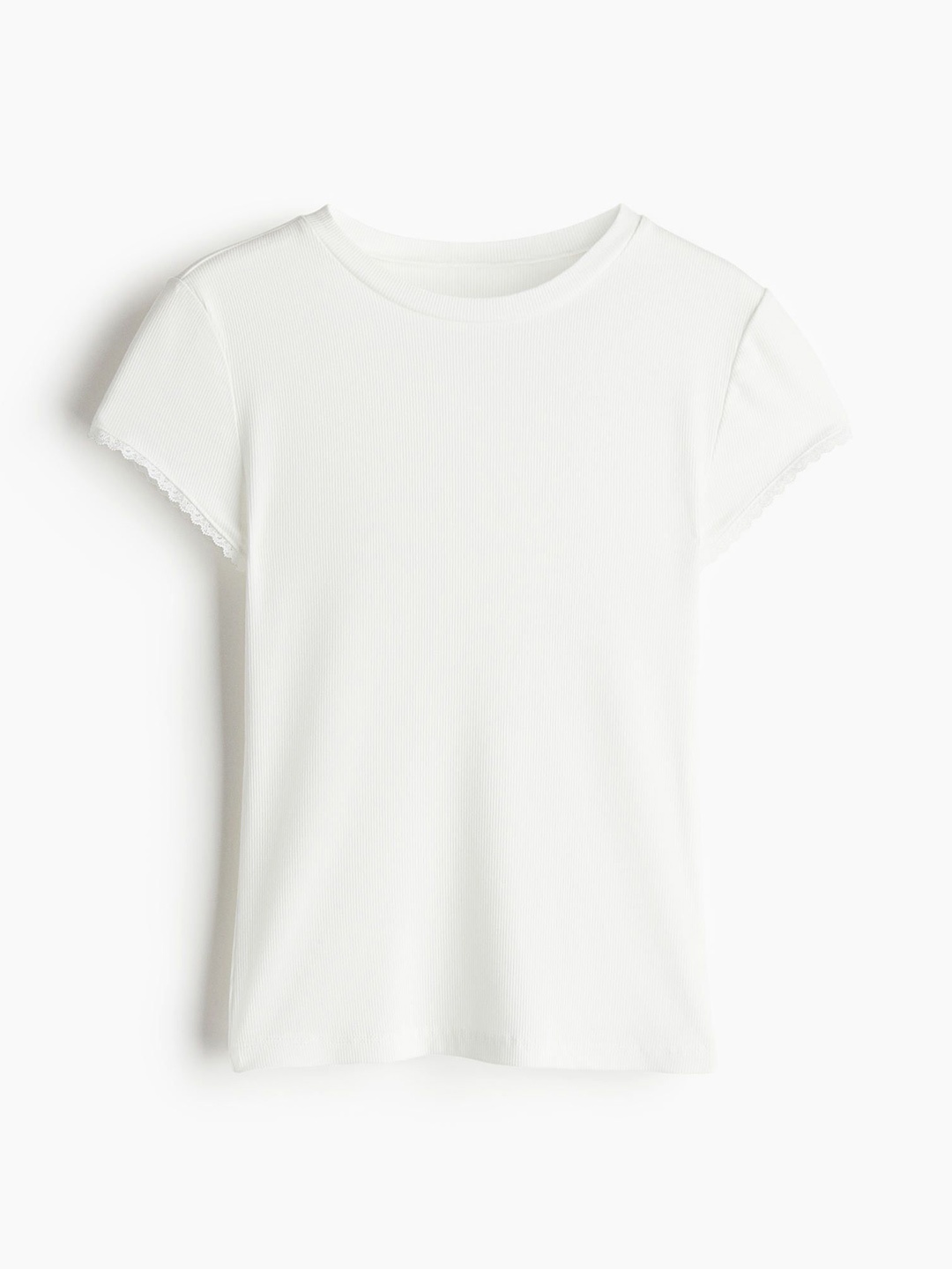 

H&M Lace-Trimmed Ribbed T-shirt, White